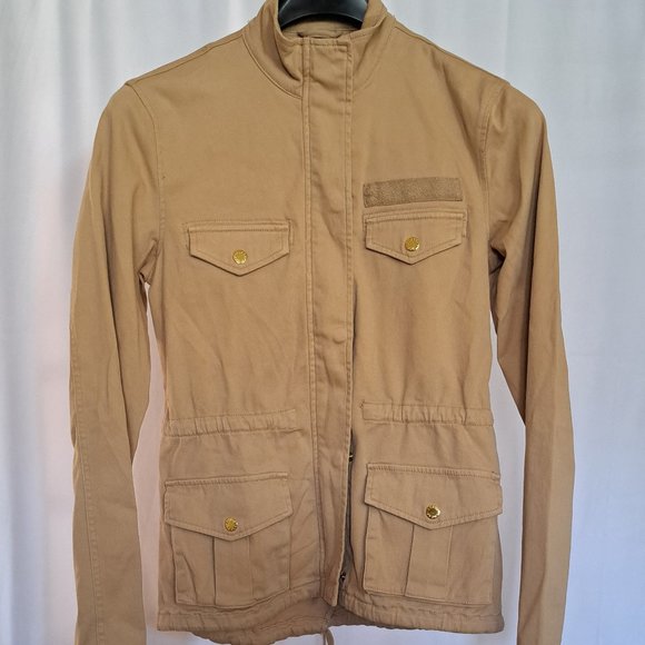 GUESS Factory womens MOTO JACKET BEIGE Size SMALL CANVAS coat **COLOR = BEIGE** - Picture 4 of 15